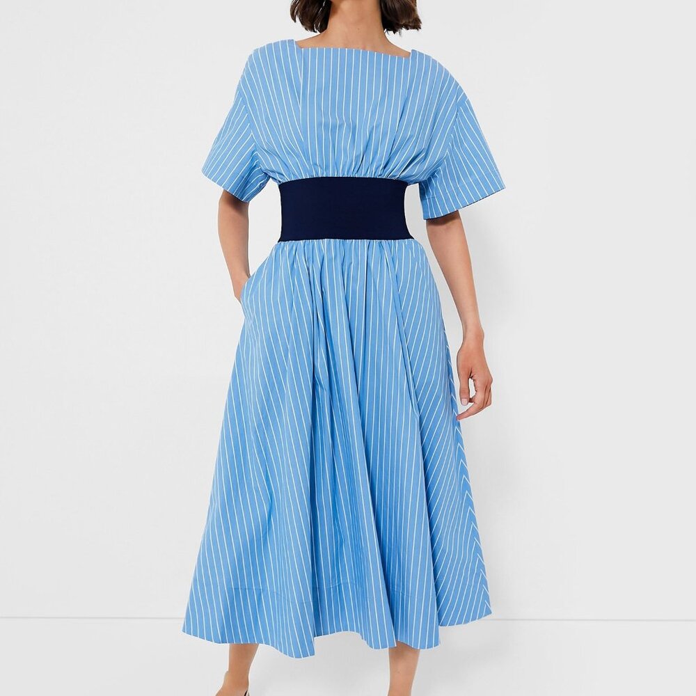 NWT STAUD Azure Pinstripe Amy Dress Size L